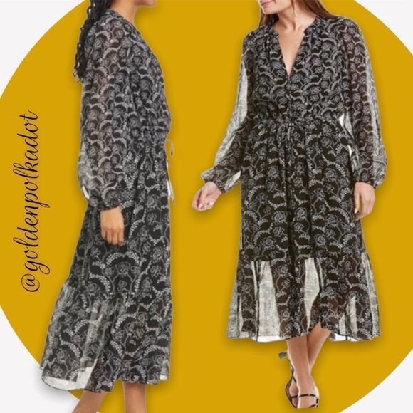 A.L.C. Silk Blend Flowy Floral Long-Sleeve Midi Dress NWT Size 4 - Picture 3 of 17